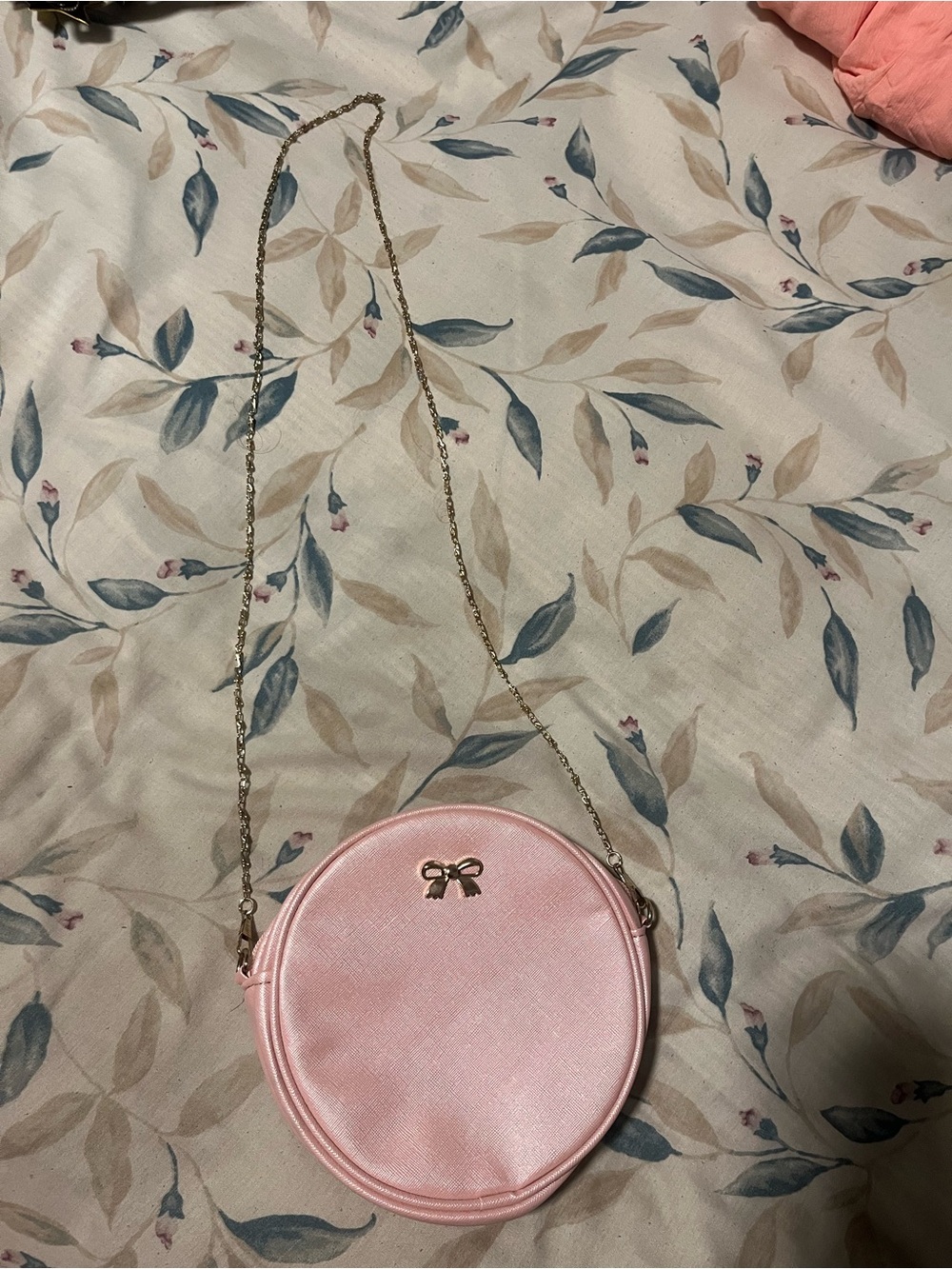 Pink Round Crossbody Bag with Gold Chain